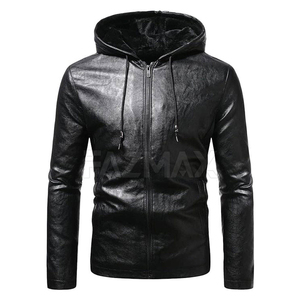 Custom Men's Leather Hooded Hoodie <b>Jacket</b> Zip Closure Streetwear Outerwear OEM Factory Wholesale Supplier - Product Image 1