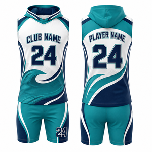 Conjunto de Uniforme de Baloncesto Sublimado Personalizado MEGAMAPLE, Color Verde Azulado, Blanco y Negro, Talla 24, Transpirable, para Hombre Adulto, Spandex, Fusión sin Costuras, ODM - Product Image 1