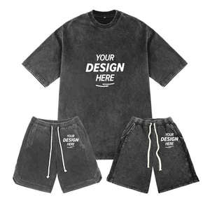 Conjunto de Camiseta y Pantalones Cortos Oversize de 250 GSM con Lavado Ácido, Logotipo Personalizado, 100% Algodón, Fabricante, Conjunto de Camiseta y Pantalones Cortos de Algodón Lavado Vintage - Product Image 1