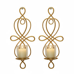Elegant Antique Gold Metal Wall Sconce Candle <b>Holder</b> Set Of 2 Iron Decorative Votive <b>Tealight</b> Candlestick <b>Holders</b> For Events - Product Image 1