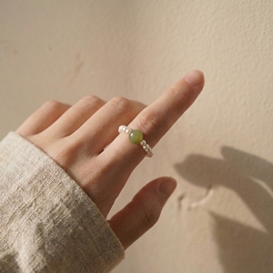 Nouvel ensemble de bagues ajustables en acier inoxydable avec aventurine, perle naturelle, jade vert et or pour femmes, bijoux de mariage, style minimaliste - Product Image 3
