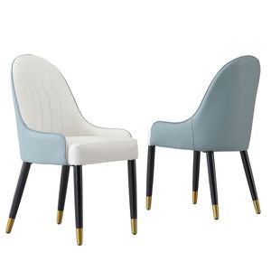 Set di 2 Sedie da Pranzo Moderne in Ecopelle Bianche e Blu con Gambe in Metallo per Soggiorno, Sala da Pranzo o Sala Ricevimenti - Product Image 1