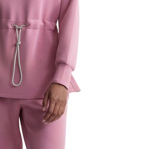 Sudadera de Felpa Francesa para Mujer, Estilo Invernal, Cintura Ajustada, Talla Grande, Color Rosa Sólido, Corte Holgado, 100% Algodón, Bordada, Lavada - Product Image 4