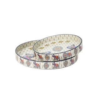 Juego de 2 bandejas de servir de hierro esmaltado con corte láser Pichwai Peacock, precio bajo, bandeja para flores - Product Image 3