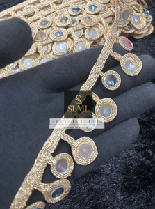 Premium Gold Sequaince Mirror Water Drop Shaped Embroidered Lace <b>Trim</b> for Saree Lehenga Blouse Ethnic Garments & Bags - Product Image 6