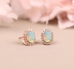 Pendientes de Ópalo Natural con Engaste de Garra en Plata 925, Corte Ovalado, Joyería Moderna para Mujer, Uso Diario, Chapado en Oro Rosa - Product Image 2