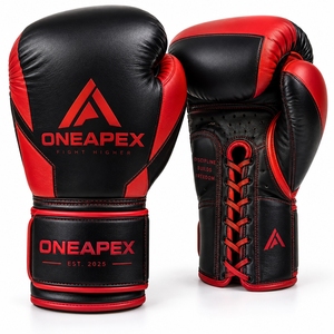 ถุงมือชกมวยหนังแท้สีดำแดง ONEAPEX ถุงมือฝึกซ้อมระดับมืออาชีพ รับทำโลโก้ตามสั่ง ขายส่งจำนวนมาก - Product Image 1
