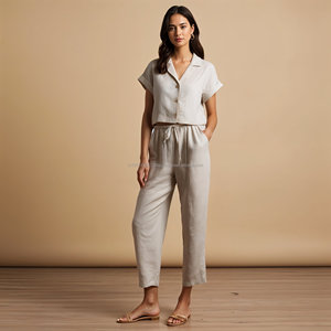 Vente en gros de vêtements en lin personnalisés pour femmes 2025 dernière collection élégante robe en lin blanc costume coton lin pantalon combinaisons - Product Image 5