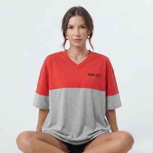 Women's Color Block <b>V</b>-<b>Neck</b> <b>Oversized</b> <b>T</b>-<b>Shirt</b> Loose Fit Short Sleeve Jersey Cotton Top Spring Summer Casual Wear - Product Image 5