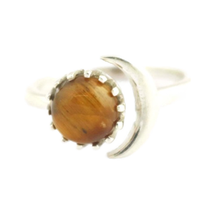 925ตาเสือสีเหลืองธรรมชาติสำหรับผู้หญิงแหวนเงินแท้ปรับได้ทำด้วยมือ - Product Image 1