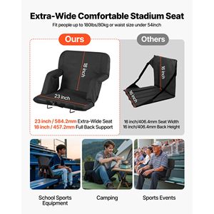 Sedia da Stadio Regolabile a 6 Angolazioni con Cuscino da 2,9 Piedi, Sedia da Tribuna con Supporto per la Schiena e Braccioli, Sedia da Spiaggia Larga - Product Image 5