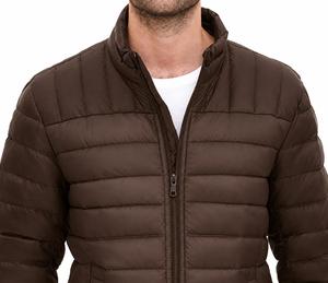 Blouson matelassé unisexe marron en toile écologique, col montant, fermeture éclair frontale, coupe-vent, décontracté, coupe ajustée, rembourrage en polyester - Product Image 3