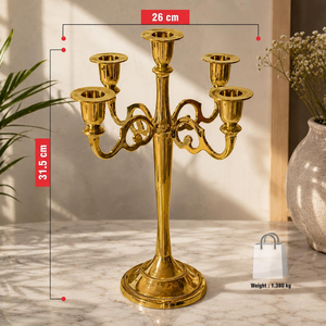 Candélabre vintage en laiton doré à 5 bras, support décoratif pour bougies, chandelier à cinq bras, centre de table - Product Image 2