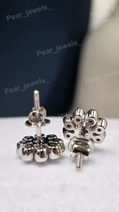 Boucles d'oreilles clous fleur en argent sterling 925, moissanite taille brillant ronde VVS, serties de diamants, avec fermoir à vis, pour femme - Product Image 3
