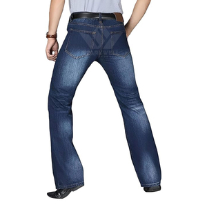 Men's Dark Indigo Bootcut Denim Jeans Mid Rise Regular Fit <b>Stretch</b> Full Length Washed Cotton Five Pocket Casual Everyday Wear - Product Image 4