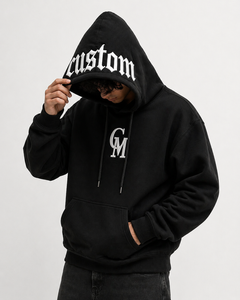 Sudadera con Capucha Negra Personalizada con Logotipo OEM para Hombre, 100% Algodón Tejido, Bordado Gótico, Estilo Urbano - Product Image 2