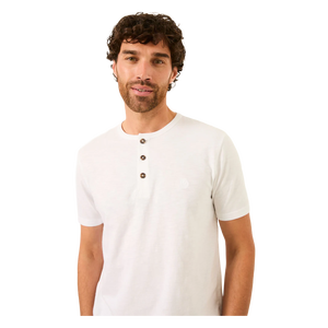 T-shirt à manches courtes boutonné pour homme, col rond, blanc, 100% coton, coupe classique, couleur unie, jersey tricoté, style décontracté - Product Image 3