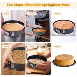 Set di 3 Teglie a Cerniera da 7, 8, 9 Pollici, a Cuore e Quadrate, Antiaderenti in Carbonio con Fondo Rimovibile per Cheesecake - Product Image 3