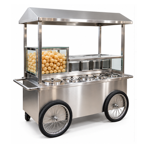 Carrito de Comida de Acero Inoxidable de 3 Ruedas con Vitrina, Carrito Móvil para Venta de Snacks, Carrito de Catering Ambulante con Mostrador de Exhibición para Comida Rápida - Product Image 1