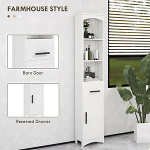White 13.4"L X 9.4"W X 66.9"H Farmhouse Skinny <b>Tall</b> Cabinet with Recessed Drawer Narrow Home <b>Storage</b> & Organization Unit Door - Product Image 4