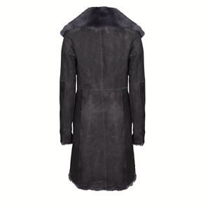 Manteau long en peau de mouton véritable gris pour femmes, vêtement d'extérieur raffiné pour l'hiver, mode par Novenza - Product Image 2