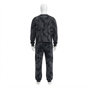 Conjunto de Sudadera y Pantalones Deportivos para Hombre, Color Negro y Gris, Estilo Tie Dye, Cuello Redondo, Dos Piezas, Ropa Deportiva Informal - Product Image 4