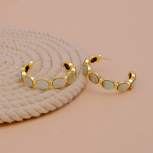 Pendientes de Aro de Latón con Madreperla, Estilo Boho, Chapados en Oro, Hechos a Mano, Joyería Circular para Mujer, Regalo - Product Image 5