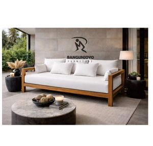 Juego de Sofás Modernos 2026 de Diseño Impermeable con Cojines de Madera de Teca Sólida para Exteriores, Jardín, Patio, Sala de Estar, Hotel - Product Image 1