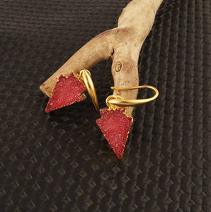 Wholesale fashion jewelry natural <b>red</b> sugar agate druzy hook style <b>earring</b> 18k gold electroplated arrowhead shape dangle <b>earring</b> - Product Image 4