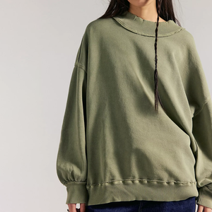 Sudadera de punto extragrande personalizada de color liso con hombros caídos para mujer, cuello simulado, manga larga, estilo casual de otoño, jersey regular - Product Image 1