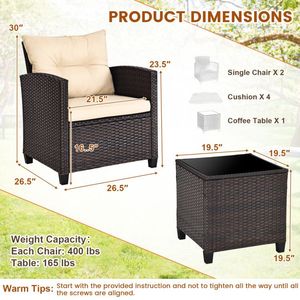 Set di 3 Pezzi di Mobili da Giardino in Rattan con 4 Cuscini Rimovibili - Product Image 4