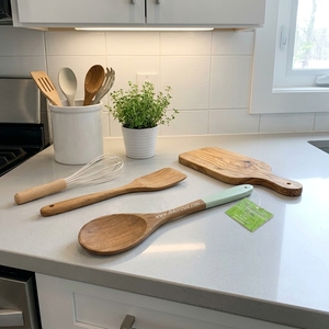 Spatule ovale en bois élégante Dekor Asia, résistante au lave-vaisselle et au micro-ondes, ustensile de cuisine de couleur unie pour la cuisson - Product Image 5