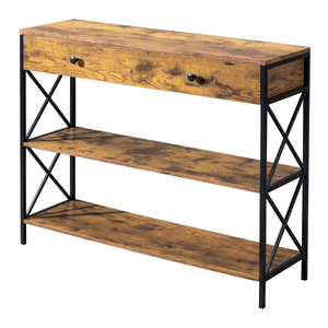 3-Tier Console Table for Entryway & Living Room Industrial Style with 1 Drawer and 2 <b>Open</b> <b>Storage</b> Narrow Design - Product Image 4