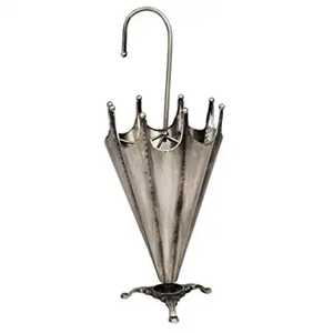 Porte-parapluie vintage en métal argenté en forme de parapluie, support de rangement pour bâtons et cannes d'entrée avec bac de récupération des gouttes - Product Image 1