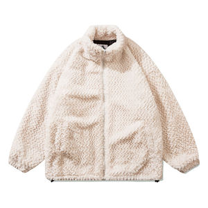 Chaqueta de Forro Polar Sherpa Texturizado Marrón Oscuro Personalizada con Cierre y Cuello Alto, Ropa de Abrigo Informal para Invierno - Product Image 4
