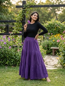 <b>Black</b> Solid Tiered Casual Maxi Skirt Women High Waist Ruffle Hem a Line Laminated Woven <b>Feathers</b> Fluffy for Spring Summer - Product Image 4