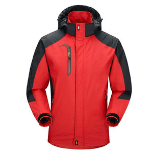 Customized Men's Red & <b>Black</b> <b>Windbreaker</b> Outdoor Hooded Jacket with Zippered Pockets Sporty Waterproof Design for Cold Weather - Product Image 1