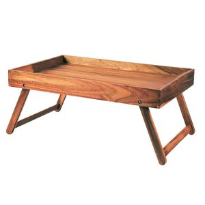 Plateau de rangement pliable en bois massif avec bords surélevés et pieds stables pour lit, canapé, service de petit-déjeuner, utilisation avec ordinateur portable et pour la décoration intérieure - Product Image 1