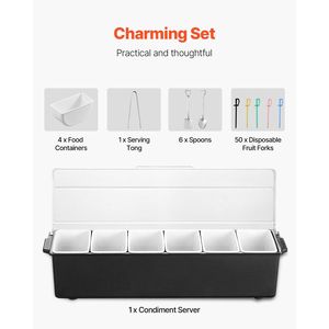 Contenitore Refrigerato per Condimenti a 6 Scomparti, Vassoio Refrigerato per Guarnizioni da Bar, Server per Bevande in Acrilico Trasparente Premium - Product Image 5