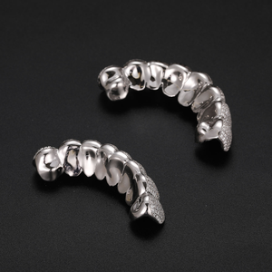 Juego Completo Personalizado de Grillz con Incrustaciones de Diamantes, Cubre Dientes Superiores e Inferiores, Micro Pavé de Moissanita, Plata 925, Oro Blanco, Joyería Dental - Product Image 1