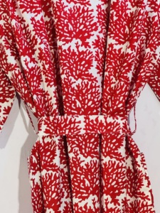 <b>Red</b> Coral Print Cotton Kimono Robe for Women | Handmade Lightweight Bathrobe with <b>Belt</b> - Product Image 2