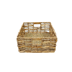 Cesta de Almacenamiento Cúbica Hecha a Mano, Tejida con Jacinto de Agua Natural y Mezcla de Pasto Marino, con Asas Integradas - Product Image 2