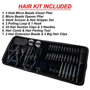 Professional Hair Extension Tool <b>Kit</b> Set – Micro <b>Beads</b> Pliers Loop Needle \ Section Clips & Accessories – Hair Installation Tool - Product Image 2