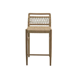 Tabouret de bar en teck avec tressage en fibres naturelles, écologique, résistant à l'eau, durable, directement de l'usine, assise de bar minimaliste - Product Image 1