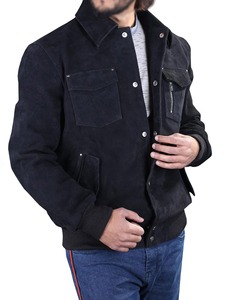 Black <b>Suede</b> Leather Men's Winter Bomber <b>Jacket</b> Vintage Breathable Premium Quality Good Price. - Product Image 2