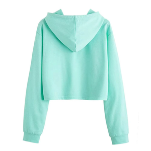 Sudadera con Capucha Corta Verde Menta para Mujer, de Manga Larga, con Cordón Ajustable, Estilo Casual y Urbano - Product Image 2