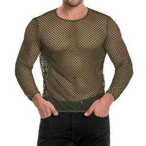 Chemise en maille filet transparente à manches longues pour homme, col rond, style streetwear - Product Image 2