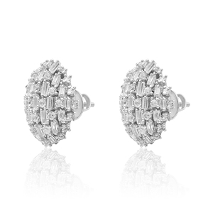 5.50 Cttw White CZ Diamond Stud <b>Earrings</b> 925 Sterling Silver, Round & Baguette Cut Cubic Zirconia <b>Earrings</b> for Women, Push <b>Back</b> - Product Image 3