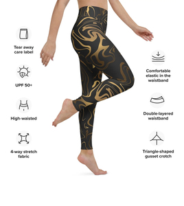Leggings en velours taille haute longueur intégrale noir et or, extensibles, tissés, sportifs, pour femme, toutes saisons - Product Image 6
