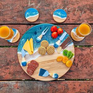Planche à découper artisanale en bois naturel et résine, durable, pour la préparation des aliments (légumes, fruits, viande) - Product Image 6